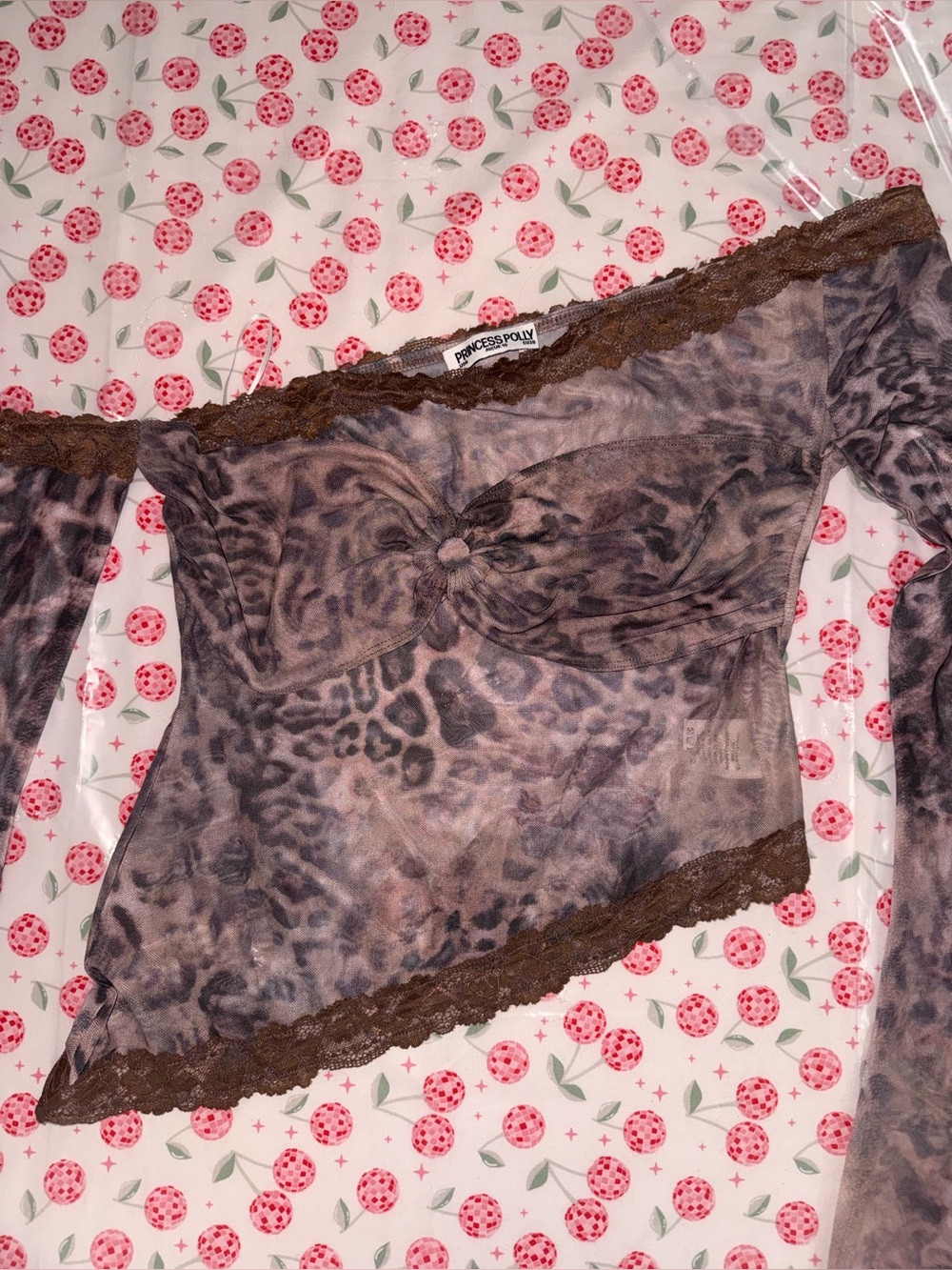 Princess Polly Brown Leopard Print Sheer Off-Shoulder Chemise
